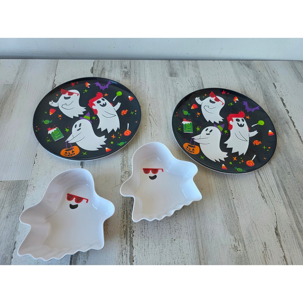 Hyde eek ghost plate bowl candy dip dish‎ Halloween party black white orange
